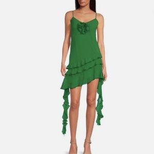 Gianni Bini Belle Kelly Green Ruffle Mini Cocktail Asymmetrical Hem Dress 2